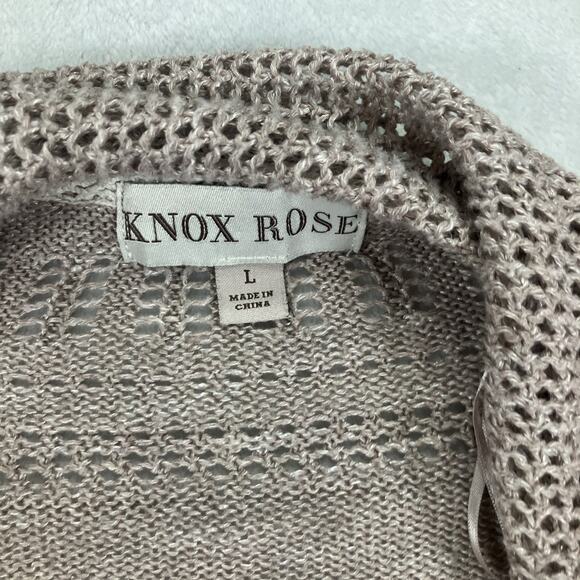 Knox Rose Cardigan SZ Large Open Front Crochet Eyelet Minimalist Bohemian Beige - Picture 6 of 13
